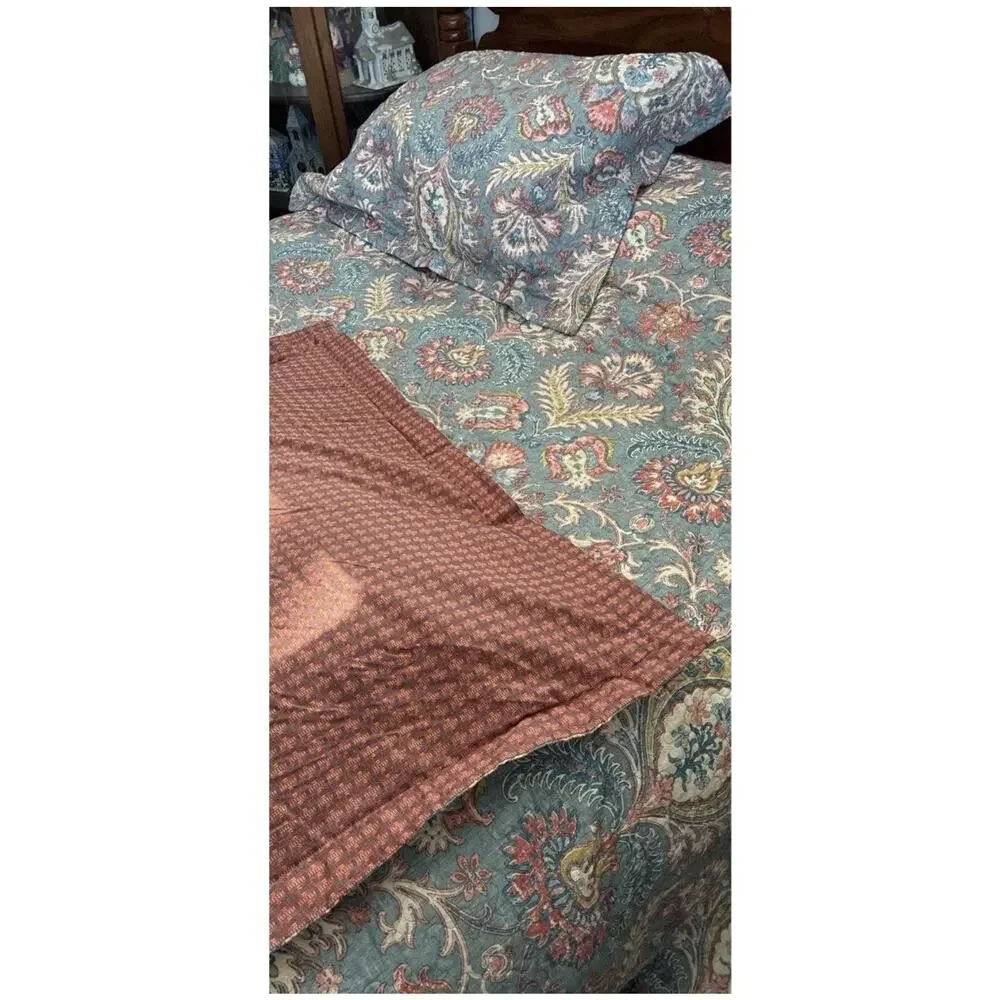Waverly Vintage Floral Quilt Set Queen Cottagecore Paisley 100% Cotton w/ Shams